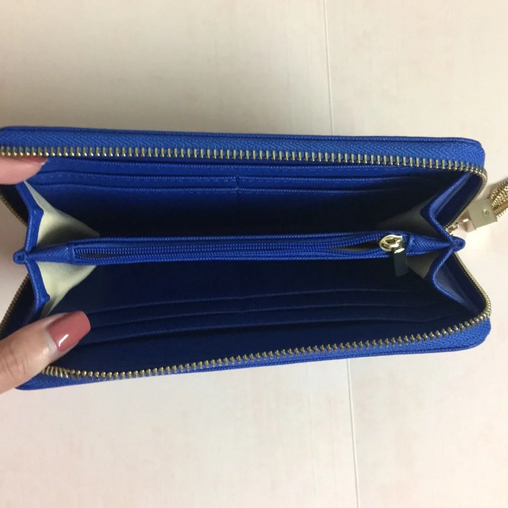 New BEBE Blue Zip Wallet w/ Gold Tassel